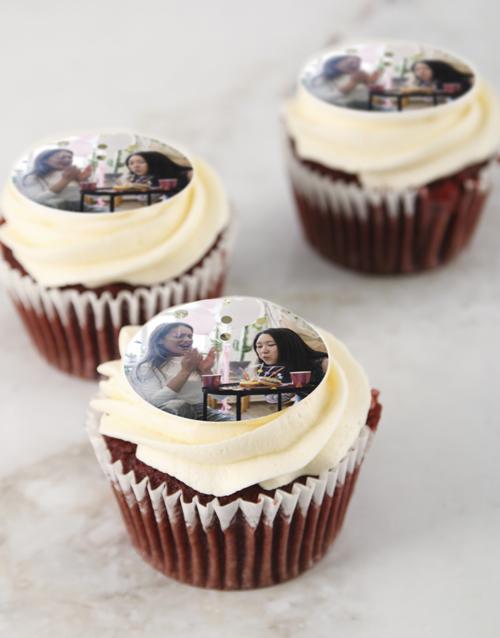 fathers-day Personalised Red Velvet Photo Cupcakes