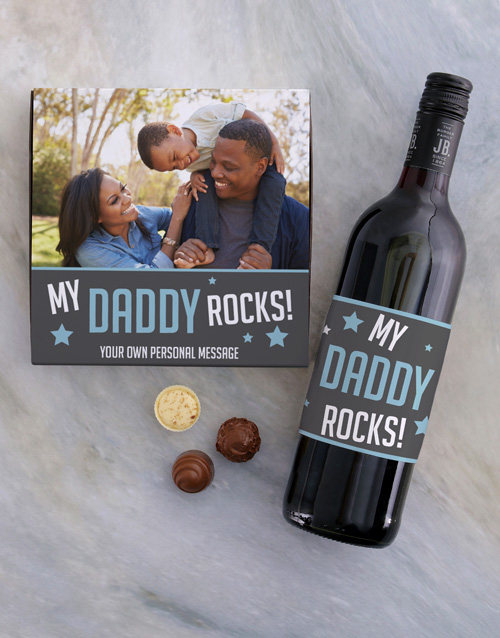 personalised Personalised Dad Rocks Choc and Wine Combo