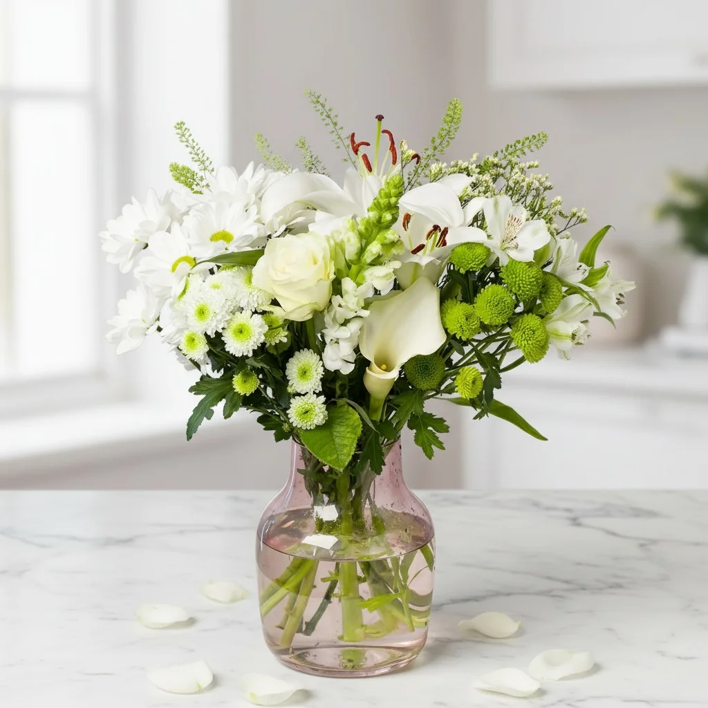 Casablanca - White calla lilies and roses in sophisticated arrangement