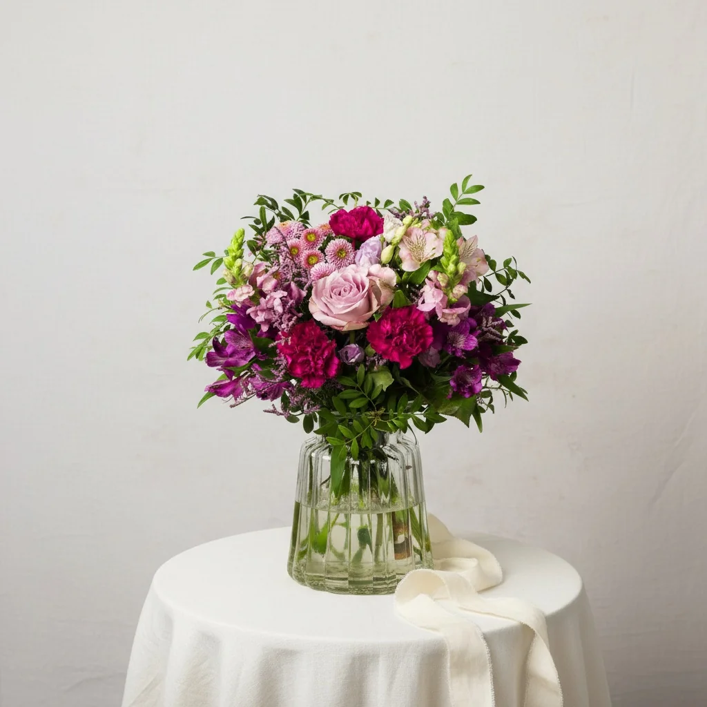 Elderberry Elegance - Rich purple carnations, chrysanthemums and alstroemeria