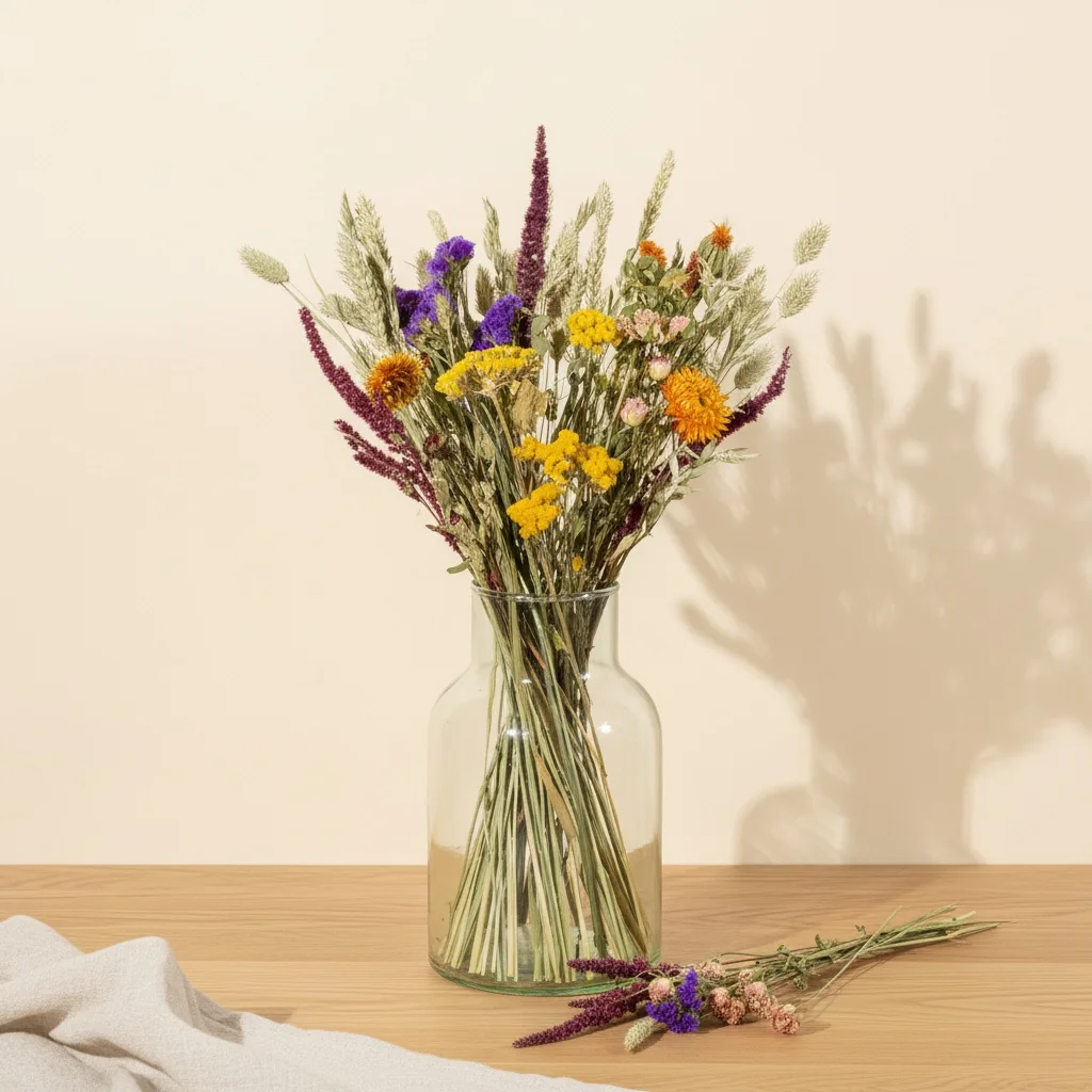 Garden Party Dried Flower Bouquet with mixed botanical elements in soft natural hues for a sophisticated arrangement