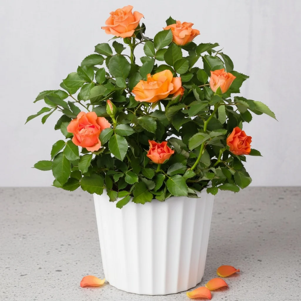 Orange Rose in Reactive Glaze Pot - Long-lasting birthday gift for your boyfriend