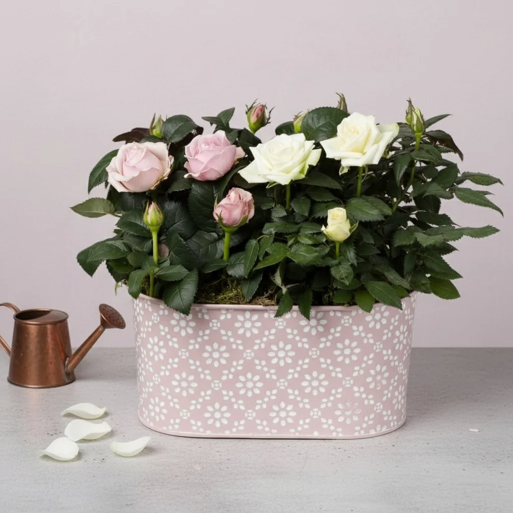 Pastel Rose Duet bouquet of soft pink and ivory roses arranged as a hand-tied duo bouquet