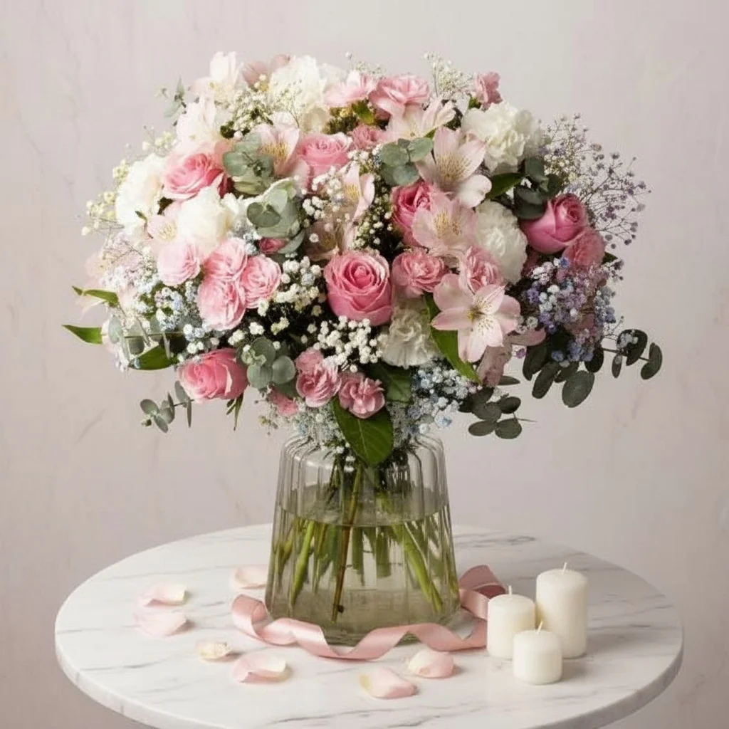 Rainbow Galaxy XL - Vibrant multi-colored flower bouquet with pink roses and rainbow gypsophila
