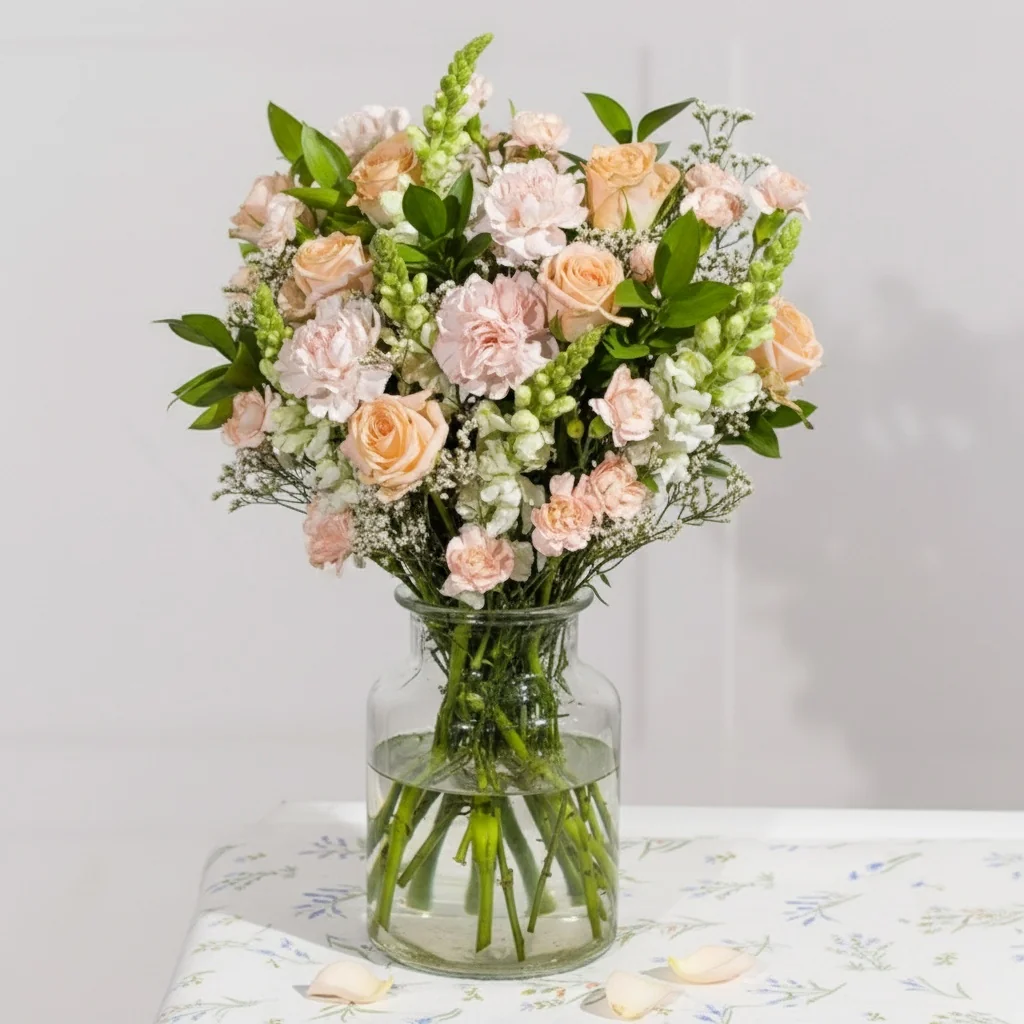 Secret Garden XL - Peach roses with carnations and snapdragons