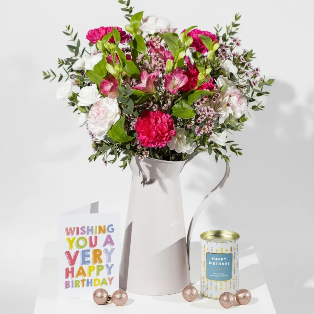 Strawberry Swirl Birthday Gift - Pink carnations and alstroemeria