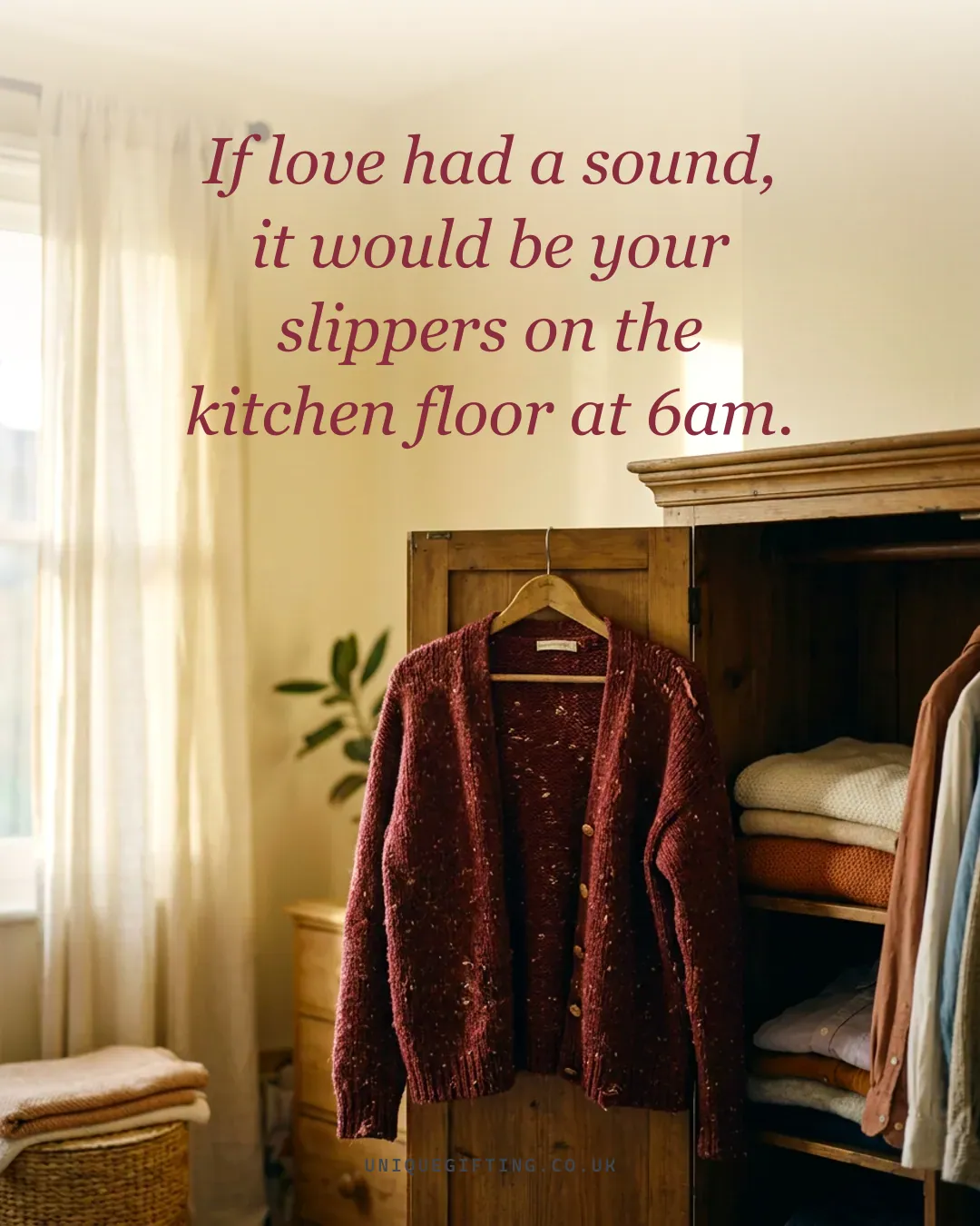 If love had a sound, it would be your slippers on the kitchen floor at 6am.