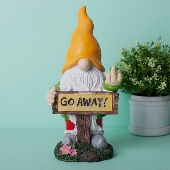 Go Away Gnome with Solar Light Sign