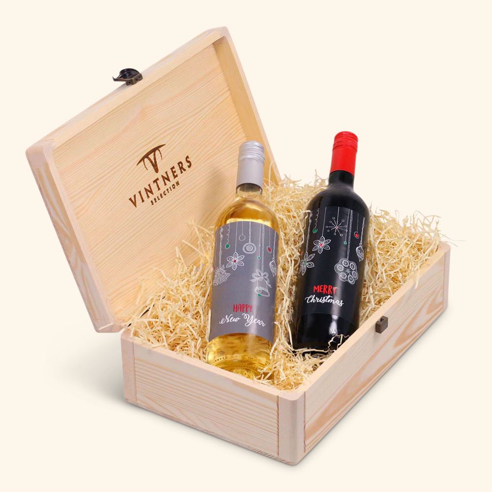 Merry Xmas & Happy New Year Wine in Wood Box Merry Xmas & Happy New Year Wine in Wood Box