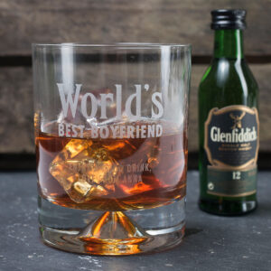 Engraved Whisky Tumbler and Glenfiddich Miniature Worlds Best