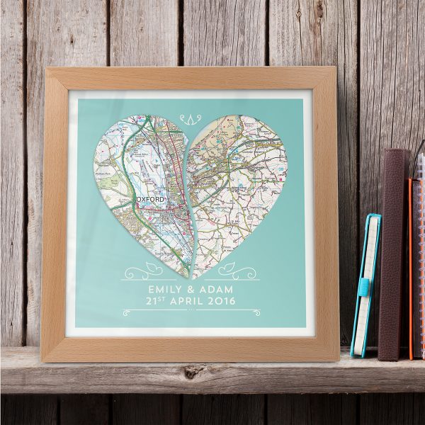 Personalised Double Heart Framed Map Print