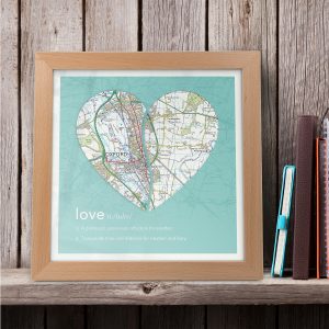 Personalised Double Heart Framed Map Print Definition Of Love