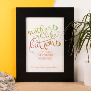 Personalised Framed Print Mothers Buttons