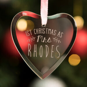 Personalised Hanging Glass Heart Keepsake 1st Christmas As Mrs