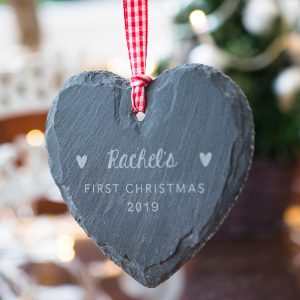 Personalised Heart Shaped Slate Hanging Keepsake First Christmas